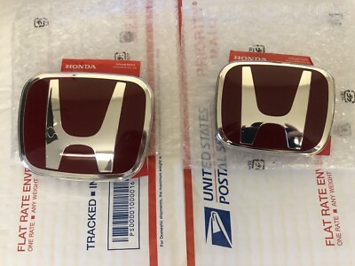 #ad 1 Pair Honda Civic Coupe 2Dr 12 15 JDM Red H Front Rear Type R grille emblem $39.99