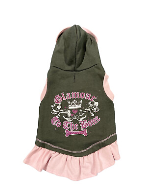 #ad Puppy Dog Hoodie Medium Glamour to the Bone Pink amp; Gray Pink Glitter with Gems $15.50