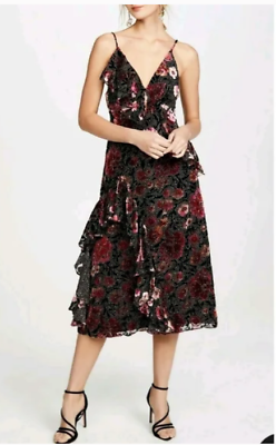 #ad Jill Stuart Dress Size 8 Dahlia Ruffled Floral Velvet Burnout Midi Maxi $69.95