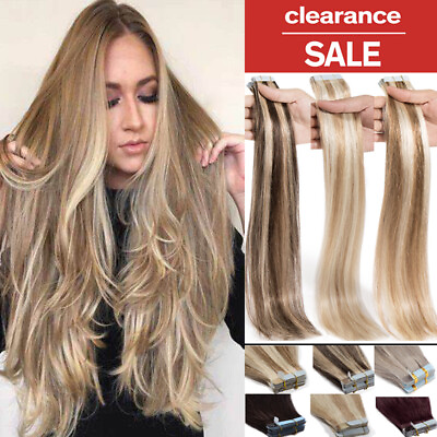 #ad Skin Weft 100% Real Remy Human Hair Tape In Extensions Highlight Ombre 20 60pcs $37.30