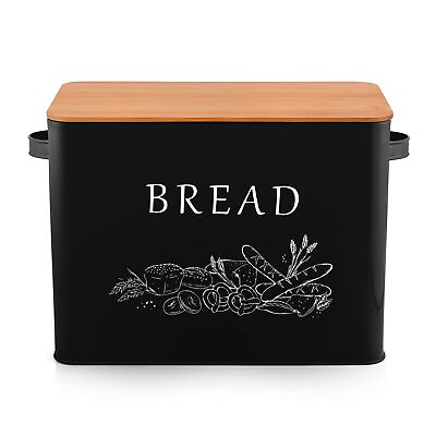 #ad Black Bread Box with Bamboo Lid for Kitchen Countertop Large Farmhouse Metal... $36.81
