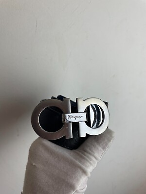 #ad Authentic Ferragamo reversible leather silver buckle Belt size 34 $159.58