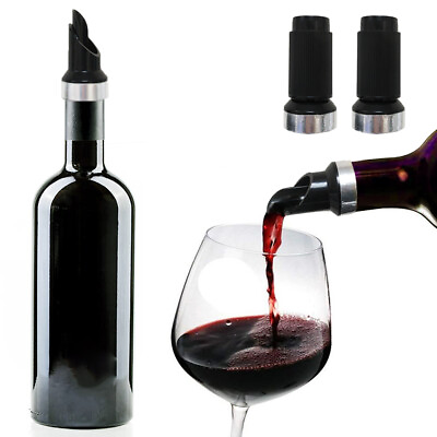 #ad 2 Pack Wine Liquor Pour Spout Free Flow Bottle Pourer Stopper w Cap Set Barware $8.99