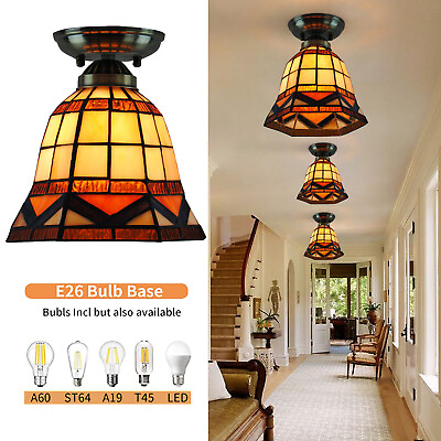 #ad Tiffany Style Ceiling Light Fixture Stained Glass Shade Flush Mount Lamp Bedroom $42.75