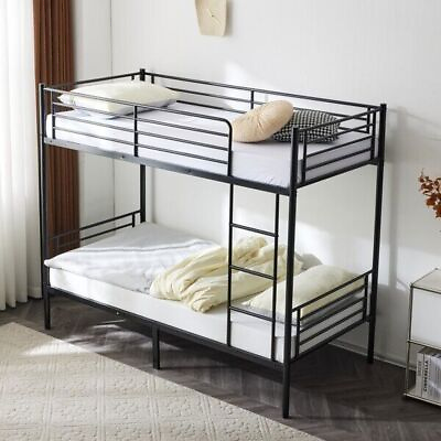 #ad High Quality Safety Children#x27;s Bunk Iron Bed with Ladder Black Twin Size US $190.99