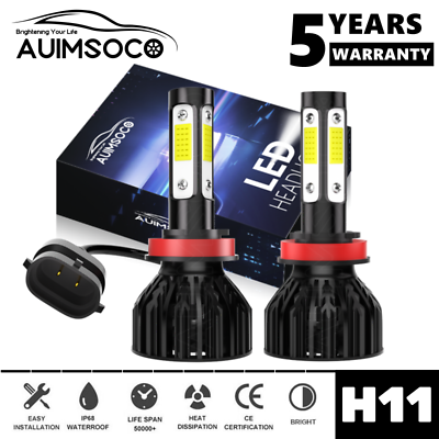 #ad H11 LED Headlight Conversion Kit Low Beam Bulbs Super Bright 6500K 4 Sides White $20.99