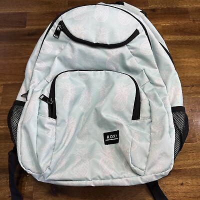 #ad Roxy Shadow Swell Backpack Day bag School Baby Blue Pineapple Print Teen Girl $16.99