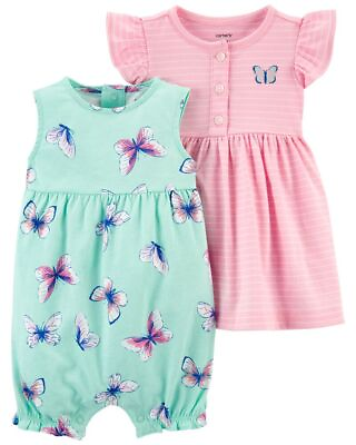 #ad Carter#x27;s Baby Girls#x27; 3 Pieces Butterfly Romper and Sunsuit 3M 6M 9M 12M 18 24M $9.99