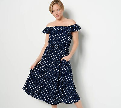 #ad Girl With Curves Chiffon Ruffle Dress Navy Dot M New $29.99