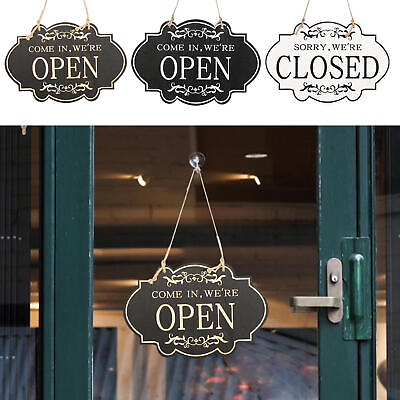 #ad Shop Window Hanging Business Hours Sign With Rope Double Sided Open Closed Sign $14.89