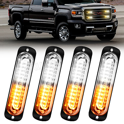 #ad 4x 12LED Flash Strobe Lights Bar Emergency Hazard Warning Amber White for Truck $15.57