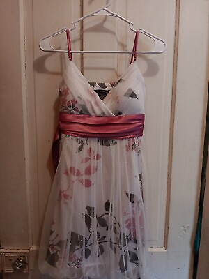 #ad Extraordinary Juniors Party Dress Size Medium Spaghetti Strap Prom Floral Ribbon $20.99
