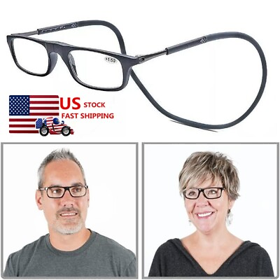 #ad Hanging Folding Magnetic Reading Eyeglasses Glasses Front Click Connect Neck USA $8.36