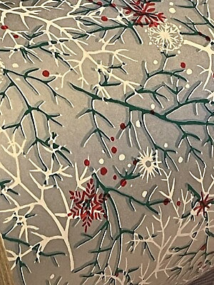 #ad VTG 1950#x27;s CHRISTMAS WRAPPING PAPER 2 YARDS GIFT WRAP BRANCH SNOWFLAKE ON SILVER $9.99