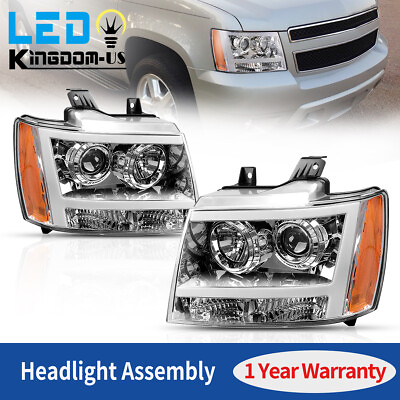 #ad LED DRL Chrome Projector Headlights for 2007 2014 Chevy Tahoe Suburban Avalanche $142.90