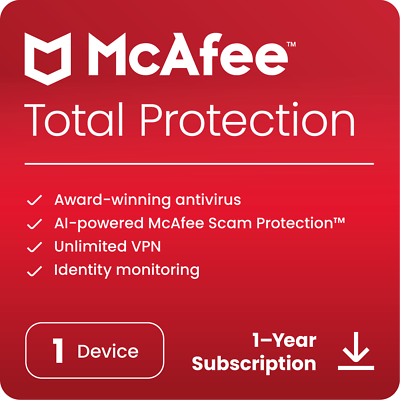 #ad McAfee Total Protection 2024 Antivirus Internet Security Software Download $19.99