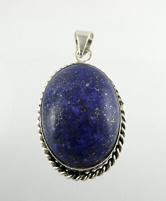 #ad Sterling Silver Lapis Lazuli Cabochon Pendant 925 14.6g 1.5 Inch Total Length $37.80