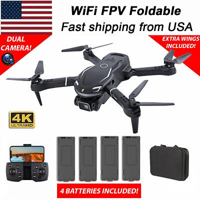 #ad 2023 New RC Drone With 4K HD Dual Camera WiFi FPV Foldable Quadcopter 4 Battery $18.90