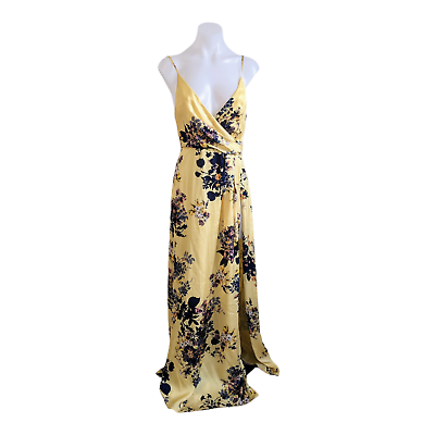 #ad Jill Jill Stuart Size 4 Floral Gown Shift Maxi Dress Yellow Hourglass Sleeveless $98.00