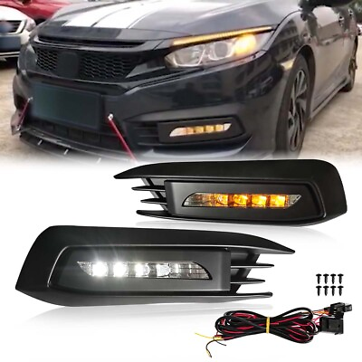 #ad For 2016 2018 Honda Civic Front Fog Light Lamp Sequential Turn signal DRL LED $71.92