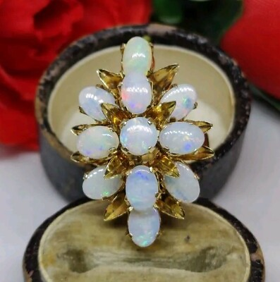 #ad 18ct Multi Opal Cluster RIng. Fiery Australian Opal Cocktail ring. Statement GBP 380.00