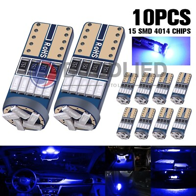 #ad #ad 10pcs T10 LED Blue 15SMD Canbus Bulbs W5W Interior Dome Map License Plate Lights $7.19
