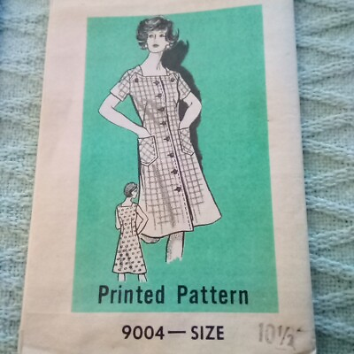 #ad Vintage Uncut Printed Pattern 9004 Size 10 1 2 Button Front Dress $12.95