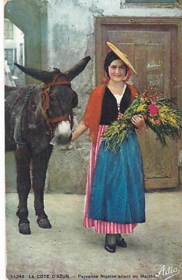 #ad Cote D#x27;Azur FR Vintage of Peasant Attractive Girl Going to Market with Donkey $3.50
