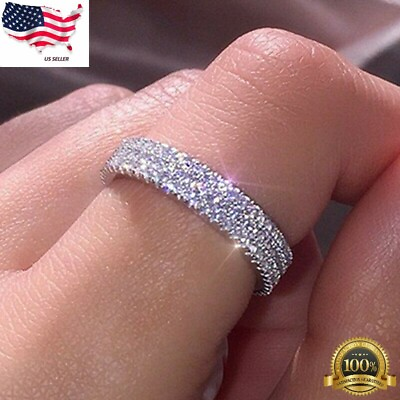 #ad Gorgeous Women 925 Silver Plated Ring Round Cut White glass Ring 6 10 Simulated $3.65