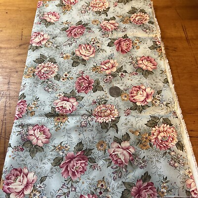 #ad 1 Yd Cottage Rose Print Pale Green Pink International Fabric Print Quilting $10.50