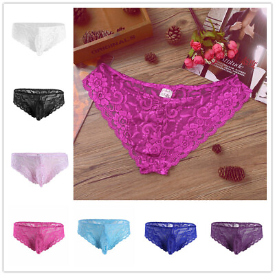 #ad Men#x27;s Lace Sissy Pouch Bikini Briefs Mesh Sheer Underwear Sexy Panties Lingerie $3.25
