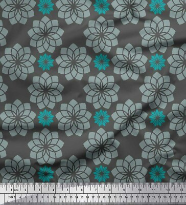 #ad Soimoi Gray Cotton Poplin Fabric Artistic Flower Mandala Print Fabric yVt AU $14.99