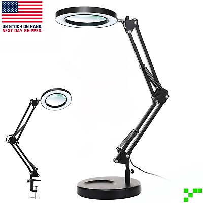 #ad 10X Magnifying Glass Dimmable led Desk Light Craft Reading Magnifier Lamp Clamp $29.95