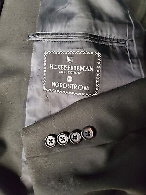 #ad Hickey Freeman Canterbury Dark Green 100% Wool 2 Pc Suit Jacket Pants 44 L $127.77