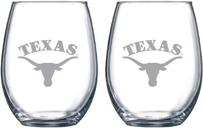 #ad Texas Etched Satin Frost Logo Wine or Beverage Glass Set of 2 Clear $52.05
