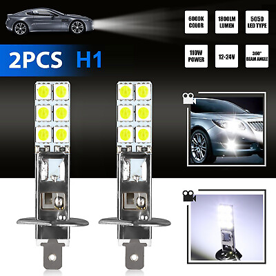 #ad 2x H1 Super Bright 12 LED Fog Driving DRL Light Bulbs Conversion Kit 6000K White $7.98