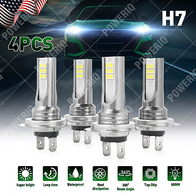4x H7 LED Headlight Bulb Kit High Low Beam 220W 60000LM Super Bright 6000K White $9.00