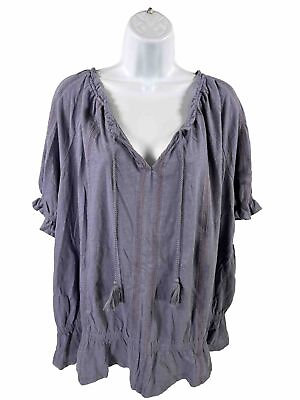#ad NEW Sonoma Women#x27;s Purple Short Sleeve Tassel Front Blouse 1X Plus $16.77