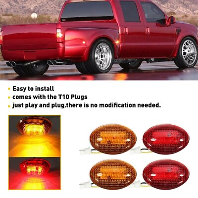 #ad #ad For 1999 2010 Ford F350 Amber Red Side Fender Marker Dually Bed LED Light Kit $15.99