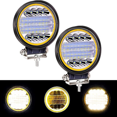 #ad 2 Pcs 4.5quot; LED Pods Round Off Road Light Spot Flood Combo Amber Ring Work Light $23.99