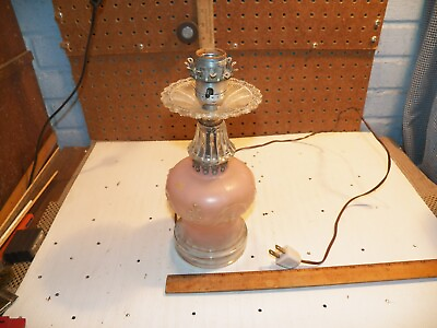 #ad Vintage of Pink Satin Glass Electric Dresser Lamp $24.99