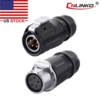 #ad 5 Pin Power Connector Cable to Cable Male Plug w Female Plug Waterproof IP67 $25.64