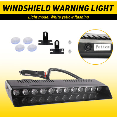 #ad 12LED Warning Car Beacon Light Strobe Bar 12v Windshield White Amber Waterproof $21.99