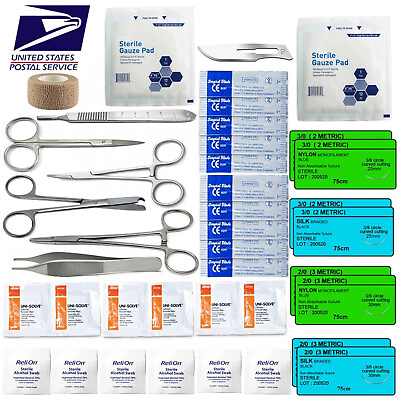 #ad Surgical Suture Kit Basic First Aid Medical Travel Kit 39 Pieces USA MADE $19.90