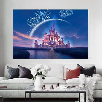 #ad Disney Castle Fireworks Cartoon Film Large Wall Art Framed Canvas Picture $15.97