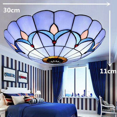 #ad 12#x27;#x27; Tiffany Stained Glass Ceiling Light Flush Mount Lamp LED Chandelier Fixture $55.86