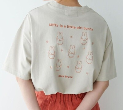 #ad miffy T shirt Cotton 100% Face Embroidery Back Design Cream Beige Japan New $29.90