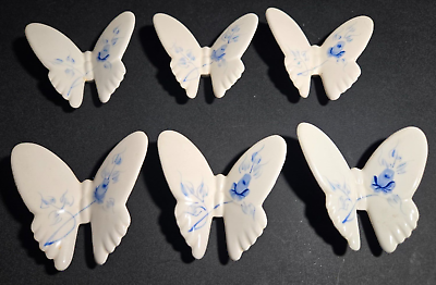 #ad Vtg HOMCO 6 Butterflies Wall Decor Porcelain Blue Floral Hand Painted $19.98