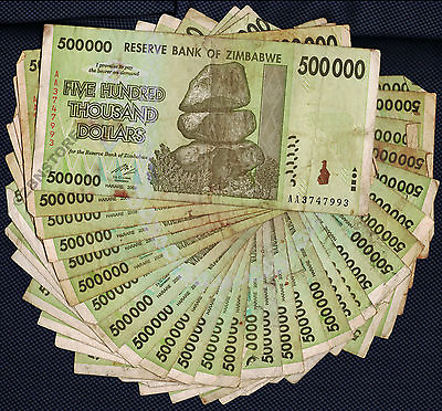 #ad 500000 Zimbabwe Dollars x 30 Banknotes Bundle Authentic 2008 Currency 30PCS Lot $29.99