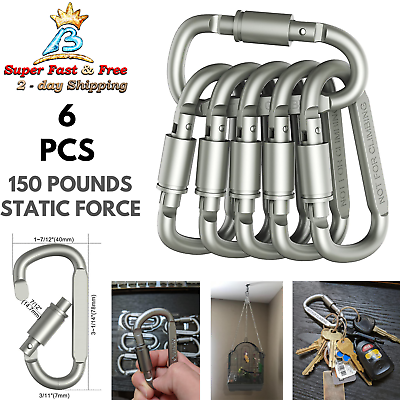 #ad 6 Screwgate Locking Carabiner D Ring Hook For Camping Fishing Keychain Backpack $17.49